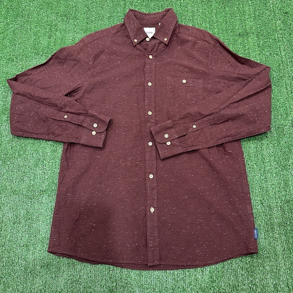 ROWM Mens Button Up Shirt Medium Maroon Long‎ Sleeve Cotton Tee Casual